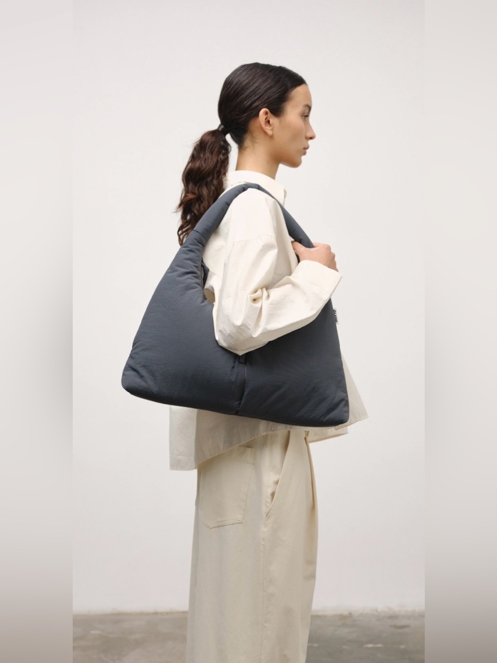 OLEND Nico Minimal Padded Shoulder Tote Bag in Charcoal Grey NWT